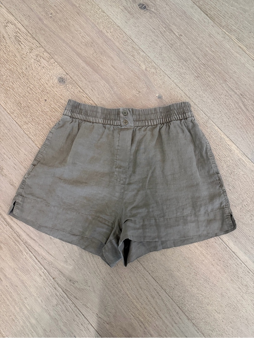 Zara Olive High-Waist Linen-Blend Shorts